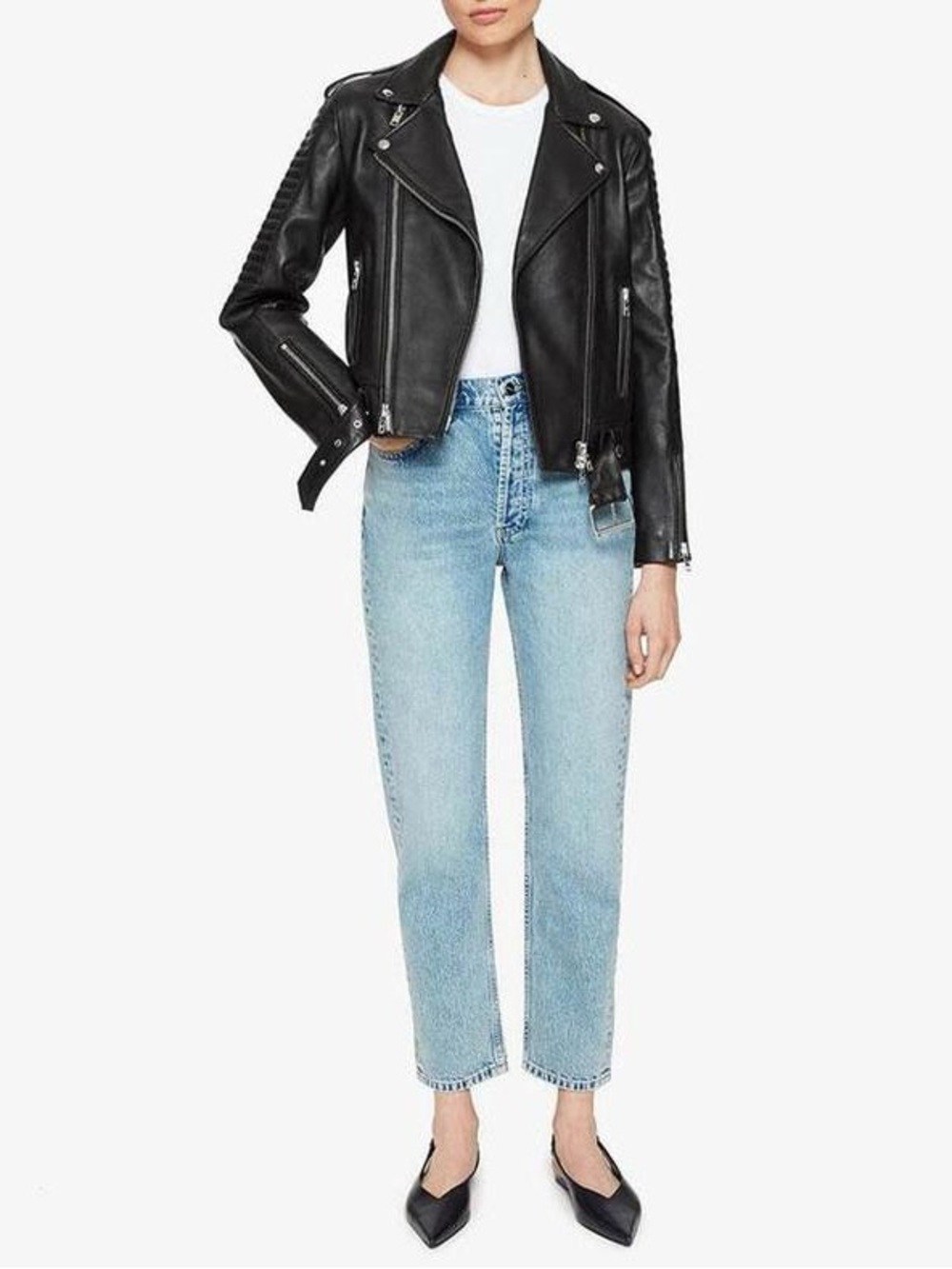 NWOT ANINE BING Lambskin Leather Moto Biker Jacket Black Quilted Belted L